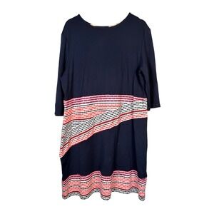 Hutch Kellan Navy Blue Striped Knit Dress 3/4 Sleeve Round Neck Women's Size 2X